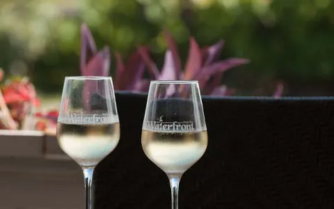 2 White Wine Glasses on a table