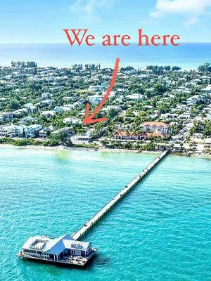 Overhead Shot of Anna Maria Island with The Waterfront Restaurant Marked