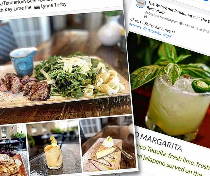 Collage of The Waterfront Restaurant's social media posts